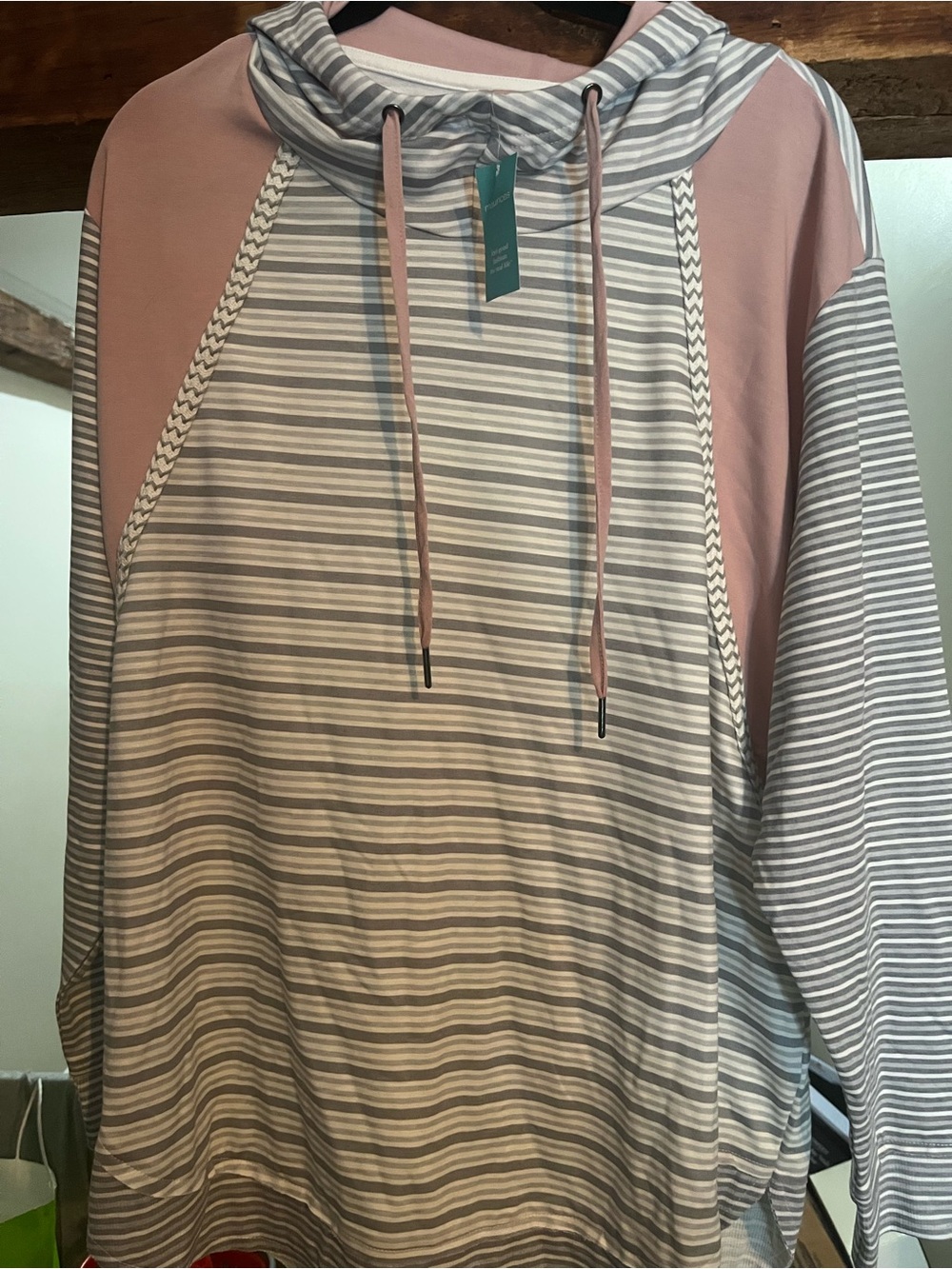 Maurices Striped Hooded Pullover in Pink & Gray